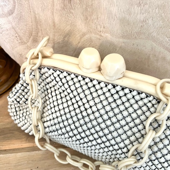 Vintage Whiting & Davis Co. Alumesh Ivory Celluloid Purse Chain Link Strap USA - Picture 3 of 7